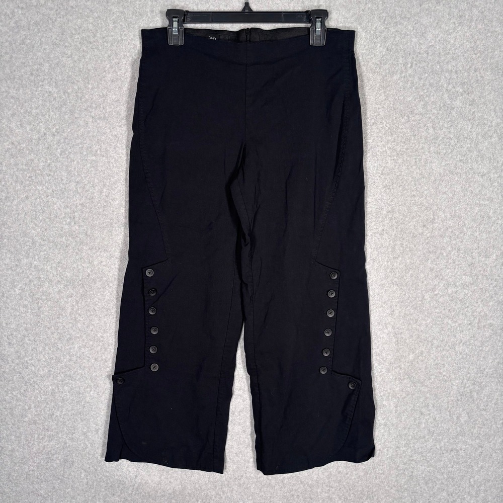 Equestrian Wide Leg Crop Pants Large Button Detail Stretch Capri Trousers READ
